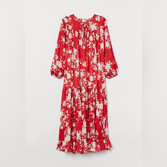 JOHANNA ORTIZ x H&M Voluminous Satin Maxi Dress in Red/Wild Roses - Picture 9 of 16